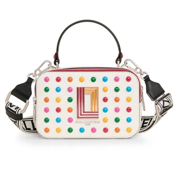Karl Lagerfeld White Multicolor Studded Crossbody Bag - Picture 1 of 4